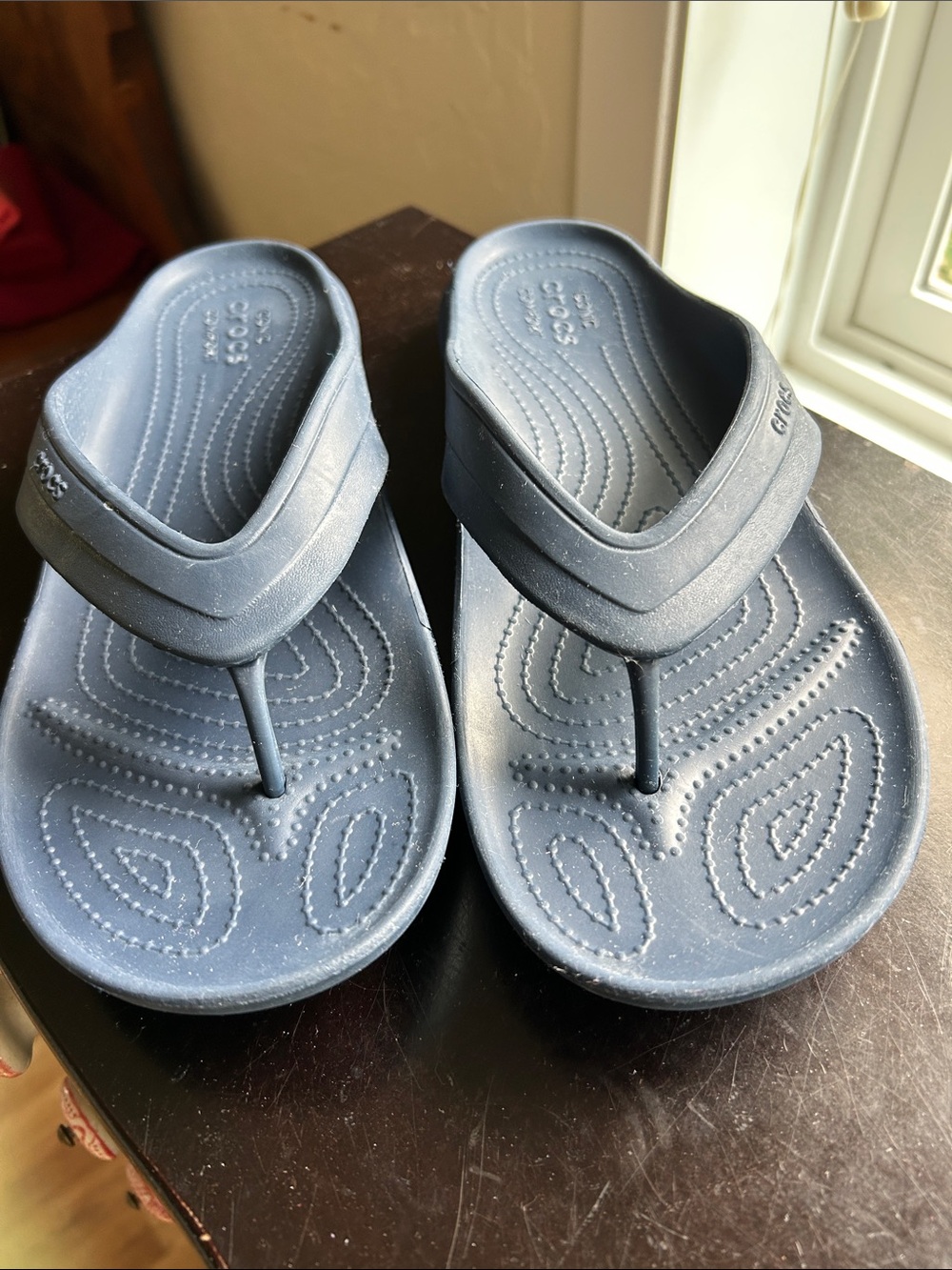 Crocs blue flip flops size 12